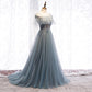 Gray tulle long ball gown dress evening dress  8317