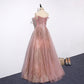 Sparkling pink tulle sequins long prom dress, evening dress  8104