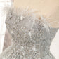 Robe de bal courte en tulle gris à paillettes 8331