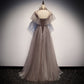 Elegant tulle round neck long prom dress, evening dress  8110