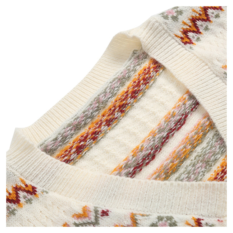 Jacquard-Pullover mit V-Ausschnitt, kurzer Pullovermantel 7730