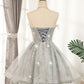 Robe de bal courte en tulle gris à paillettes 8331