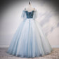 Blue sweetheart neck tulle long prom gown evening dress  8215