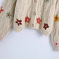 Langärmliger, lockerer Strickmantel mit Blumenstickerei und V-Ausschnitt 7727