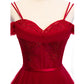 Burgundy tulle long prom dress evening dress  8261