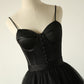 Black tulle long prom dress, black evening dress  8037