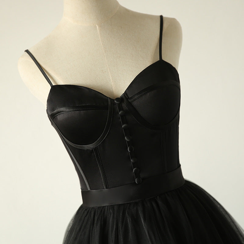 Black tulle long prom dress, black evening dress  8037