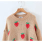 Erdbeer-Jacquard-Mohair-Pullover mit lockerem Rundhalsausschnitt 7743