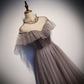 Elegant tulle round neck long prom dress, evening dress  8110