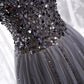 Gray tulle sequins long prom dress  8158