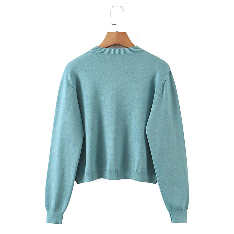 Herbstliche, sensationelle, kurze Strickjacke mit Rundhalsausschnitt im ausländischen Stil 7719