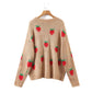 Erdbeer-Jacquard-Mohair-Pullover mit lockerem Rundhalsausschnitt 7743