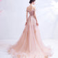 Pink tulle long A line prom dress pink evening dress  10129