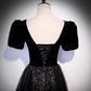 Black velvet tulle long prom dress A line evening gown  10106