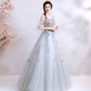Gray tulle applique long prom dress evening gown  10100