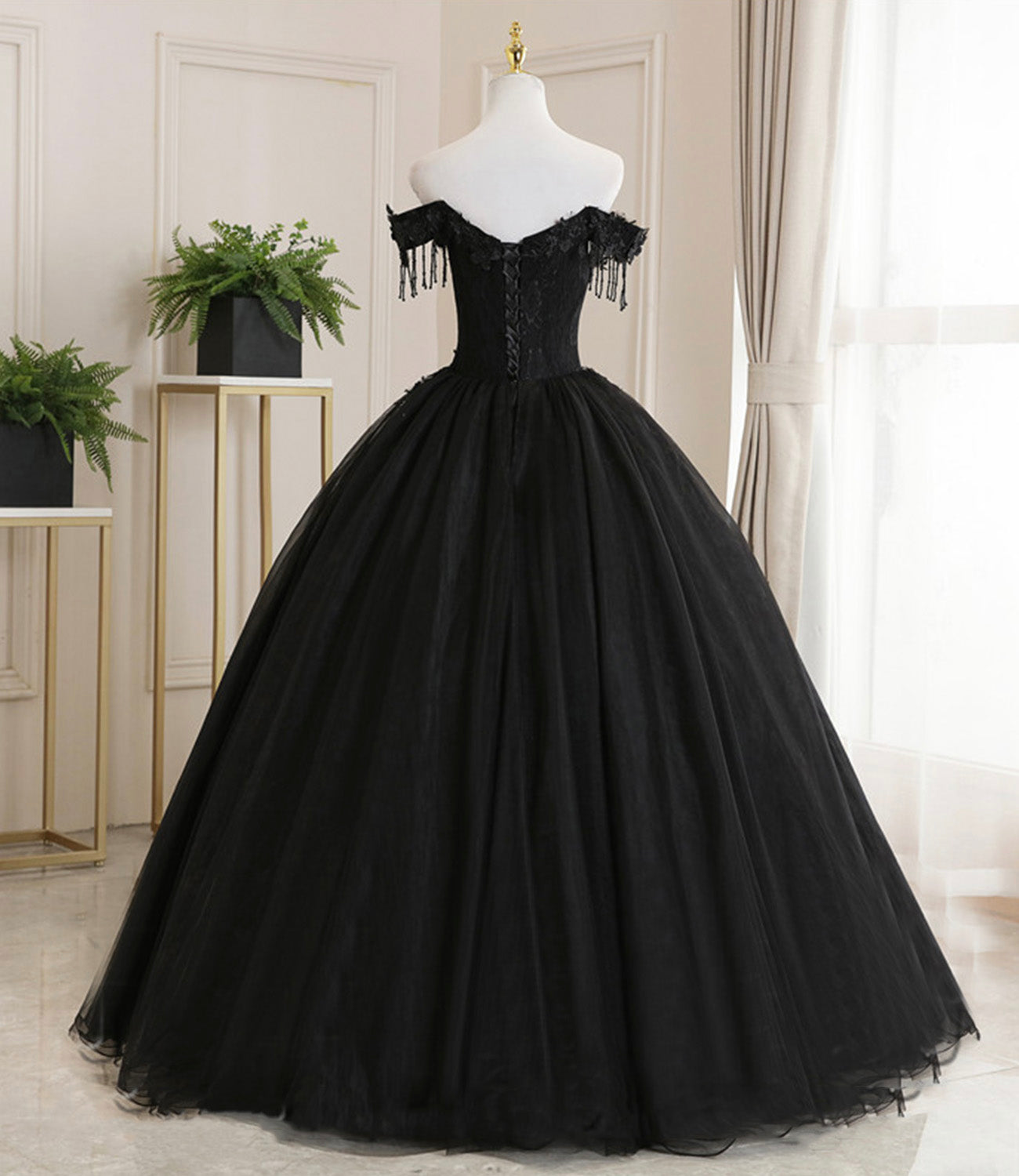 Black tulle lace long ball gown dress formal dress  8931