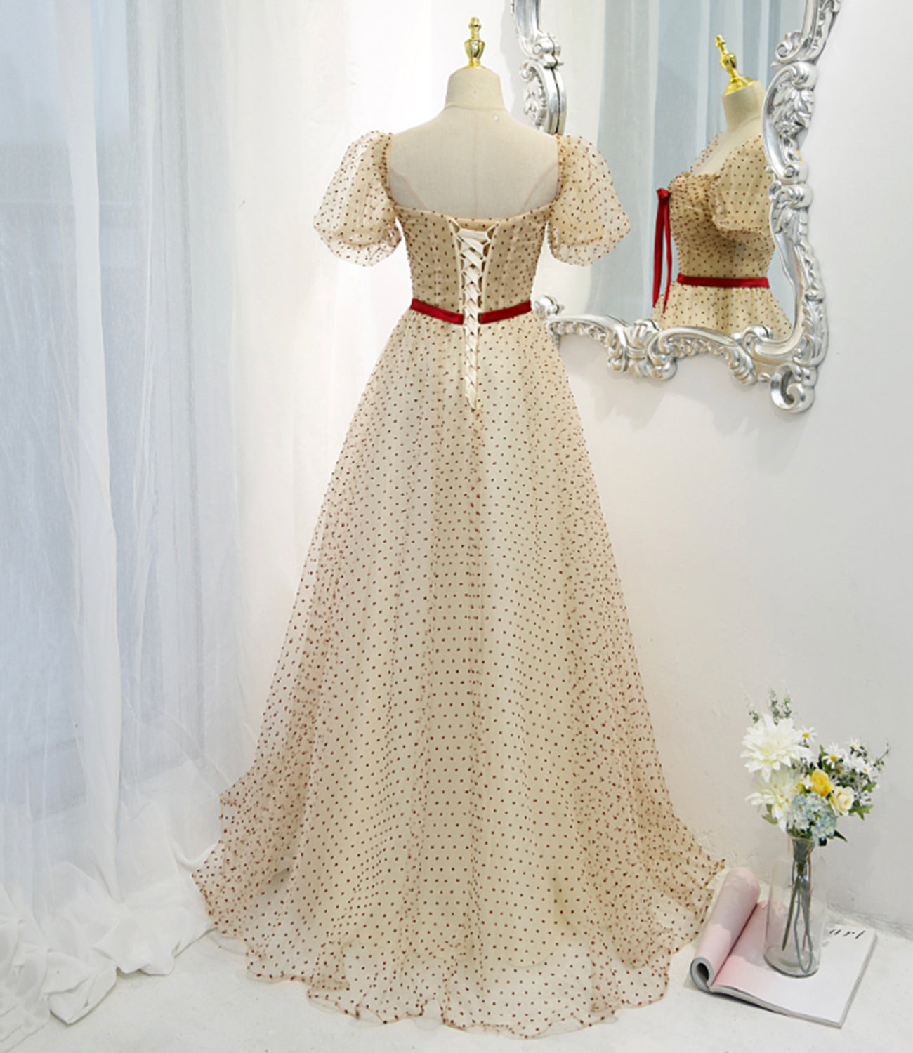Cute tulle long A line prom dress evening dress  8811