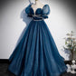 Shiny tulle sequins long prom dress A line evening gown  10380