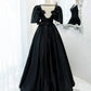 Black v neck satin long A line prom dress evening dress  8846