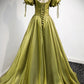 Green v neck tulle long prom dress A line evening dress  8878