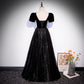 Black velvet tulle long prom dress A line evening gown  10106