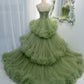 Green tulle long A line prom dress green evening dress  8836