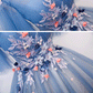 Blue v neck tulle lace long prom dress formal gown  8214