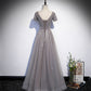 Shiny tulle beads long prom dress A line evening gown  10108