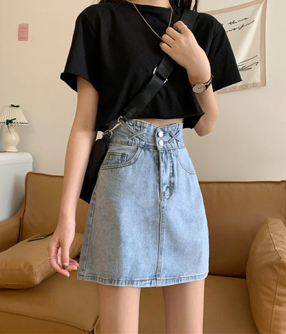 Cute denim skirt student denim skirt  3517