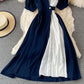 Cute A line color block dress  421