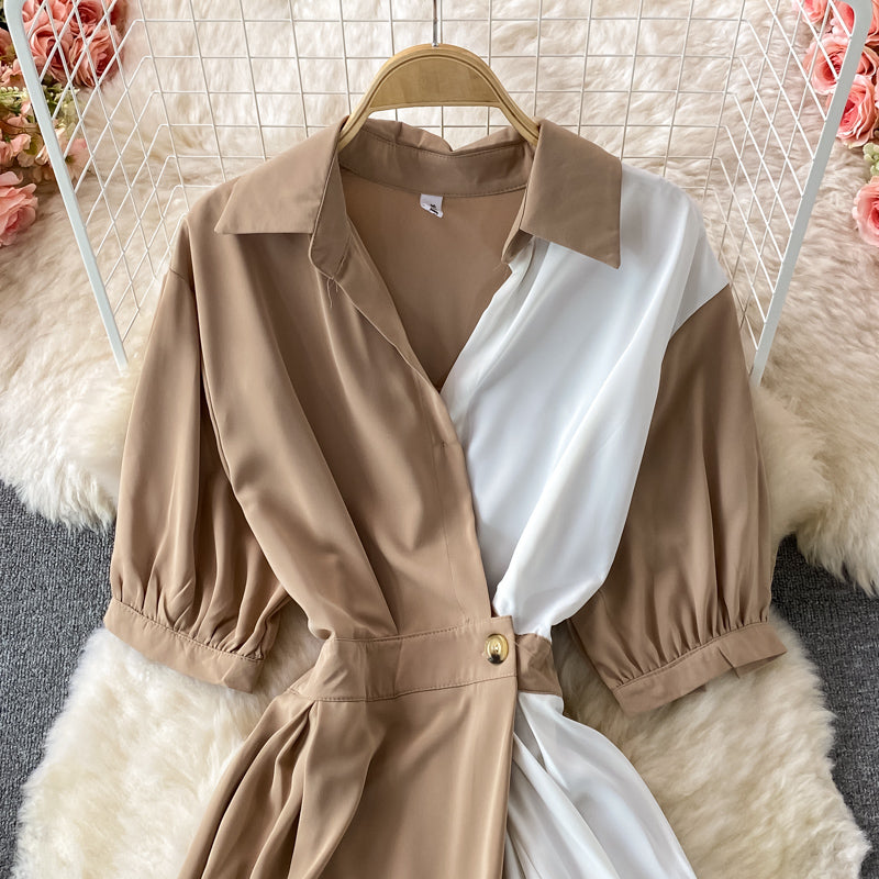 Cute A line color block dress  421