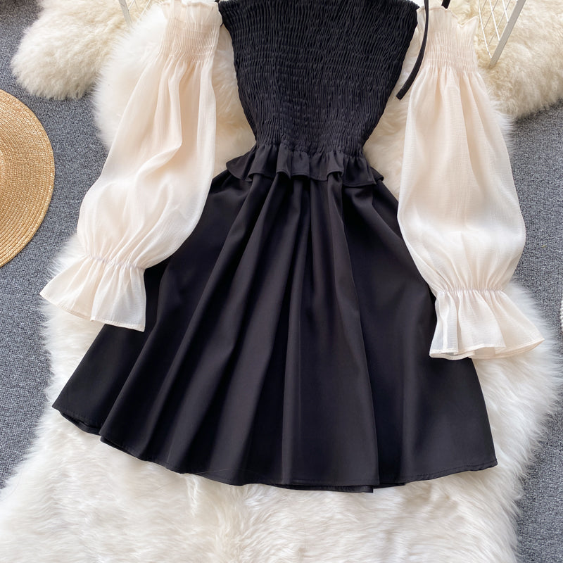 Black A line long sleeve dress fashion dress  431