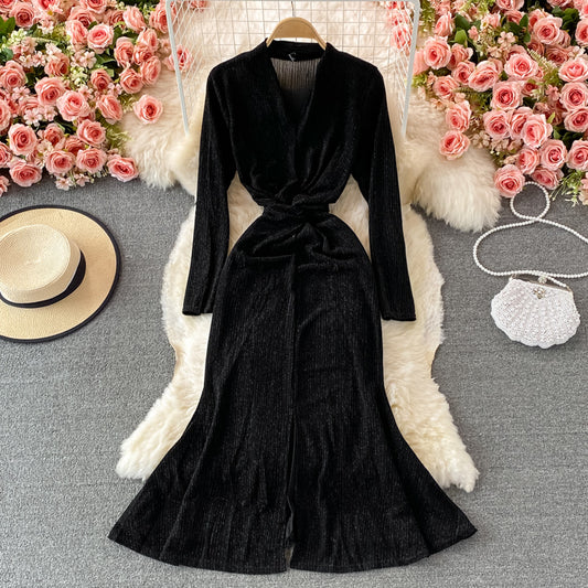Elrgant Kleid mit V-Ausschnitt Modekleid 442