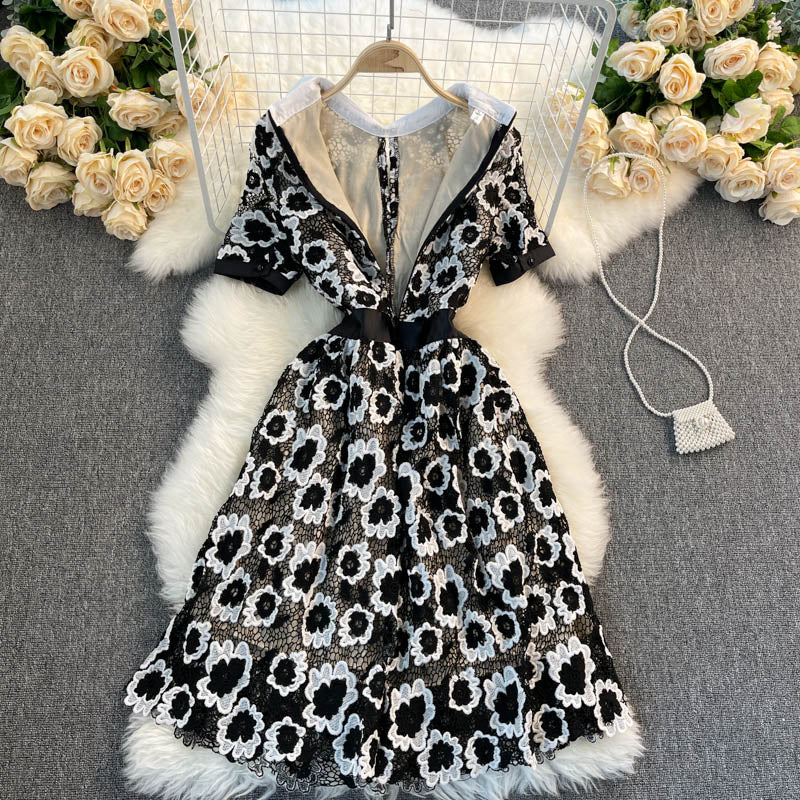 Cute lace short A line dress fashion dress  426
