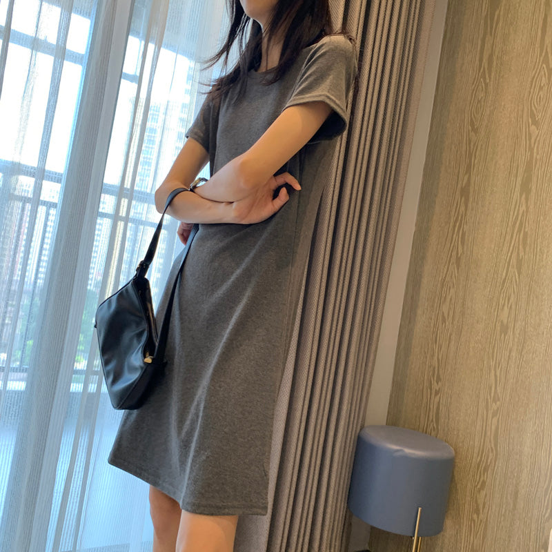 Simple round neck short dress fashion dress  541