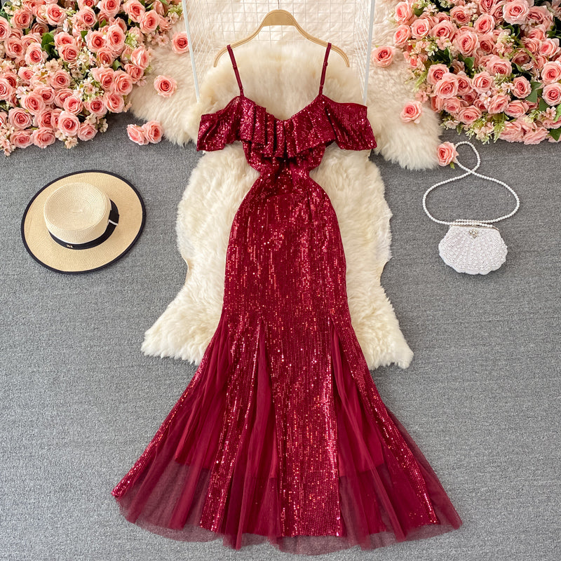 Cute sequins off shoulder dress fashion dress  469