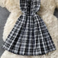Cute plaid short A line dress  679