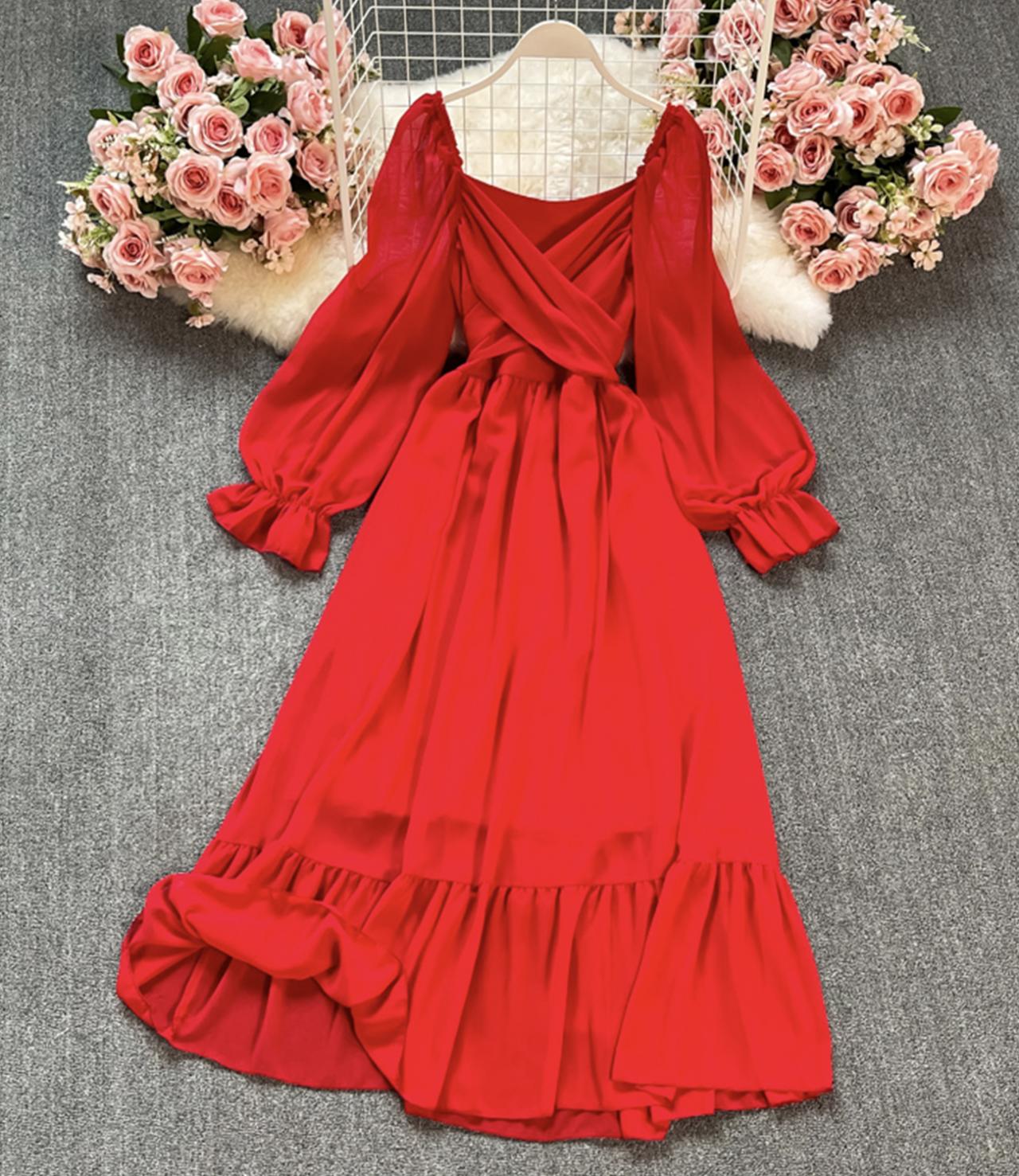 A-Linie Chiffon Langarmkleid Modekleid 644