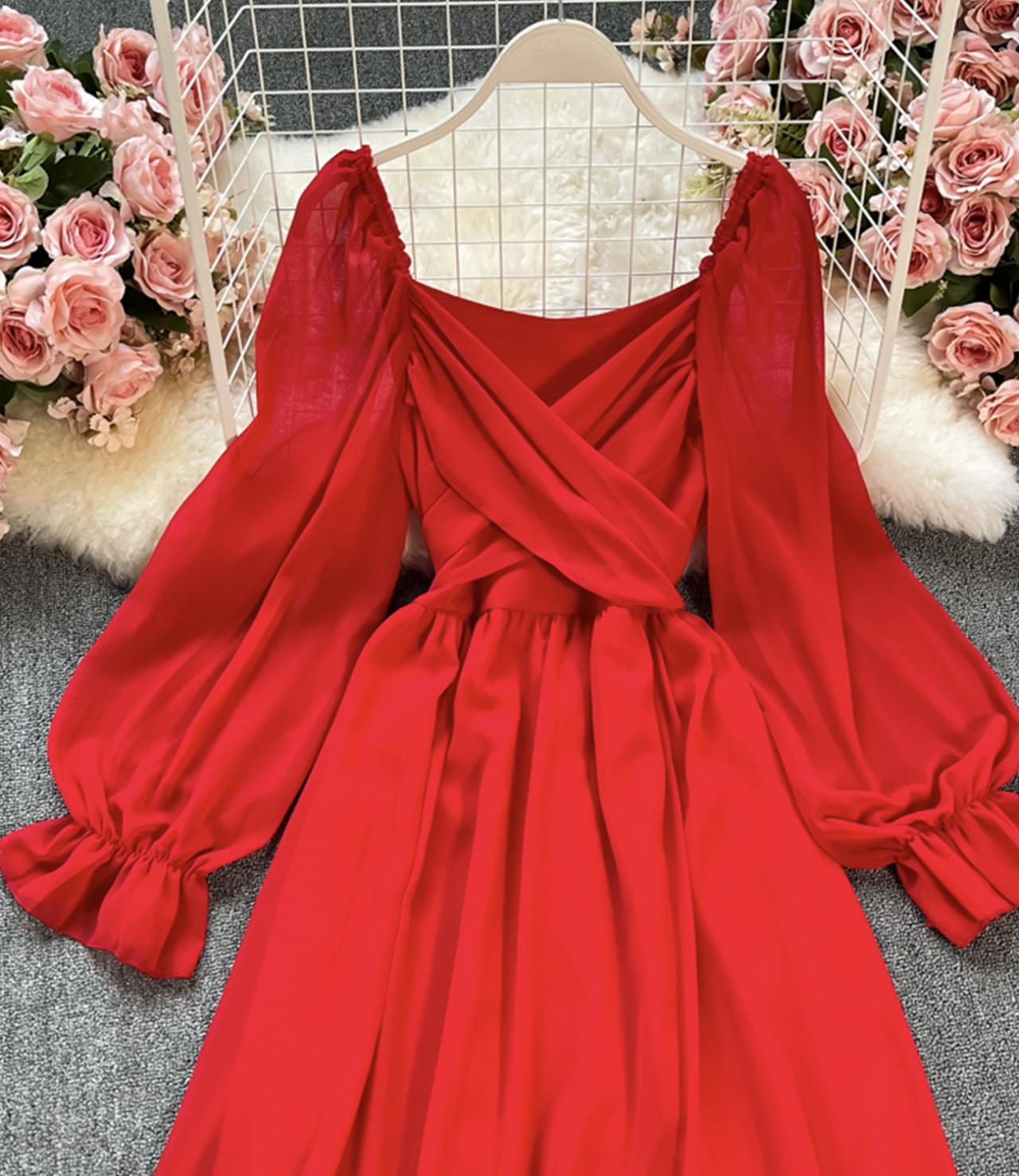 A-Linie Chiffon Langarmkleid Modekleid 644