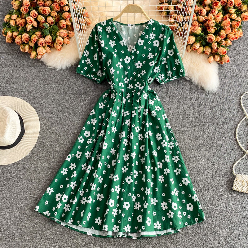 Cute V-neck flower dress fashion dress  573