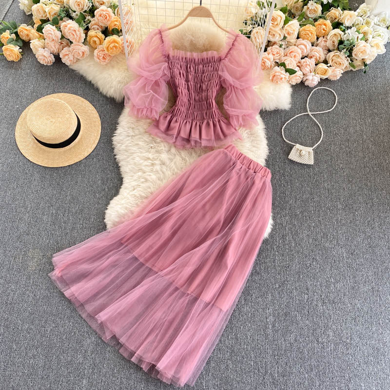 Sweet two-piece tulle dress  591
