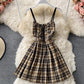 Cute plaid short A line dress  679