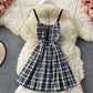 Cute plaid short A line dress  679