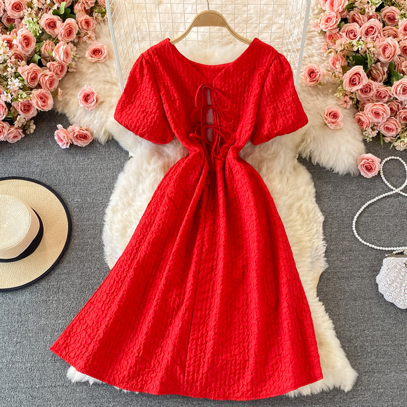 Cute round neck short A line dress fashion dress  498