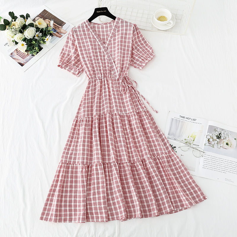 Cute plaid v neckline dress fashion dress  478