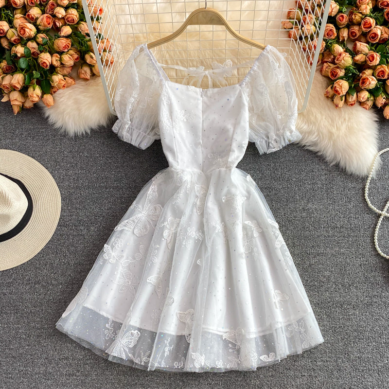 Cute A line lace short dress fashion dress  530