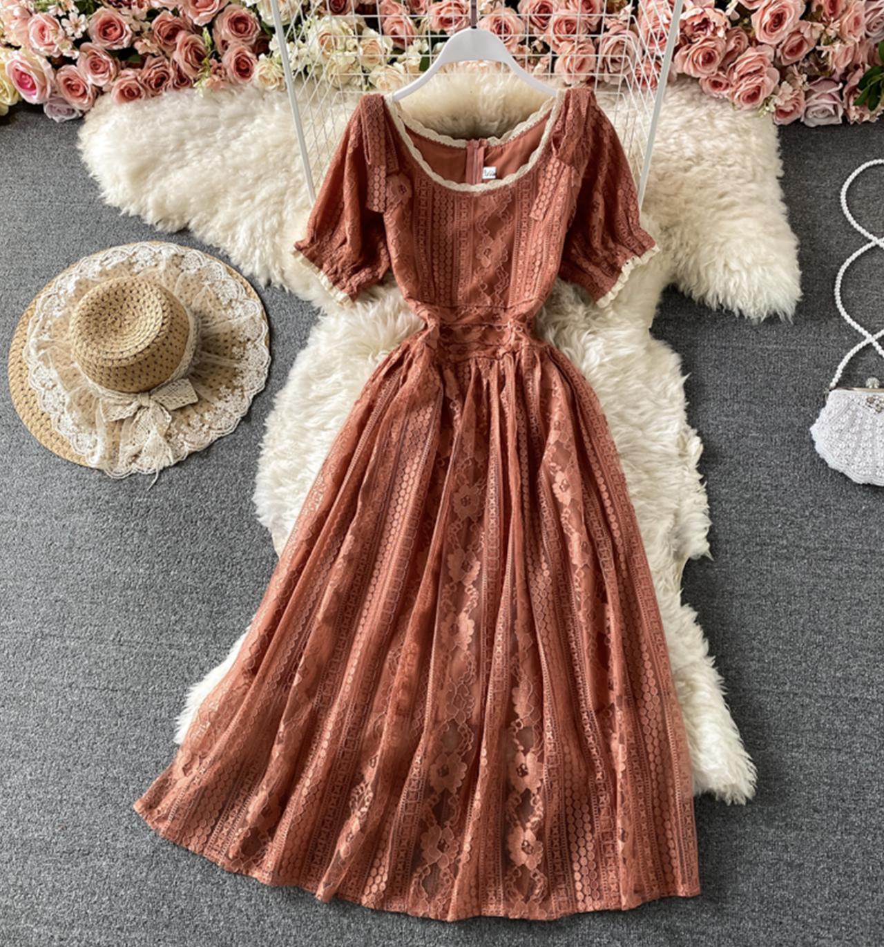 Cute round neck lace short dress fashion dress  684