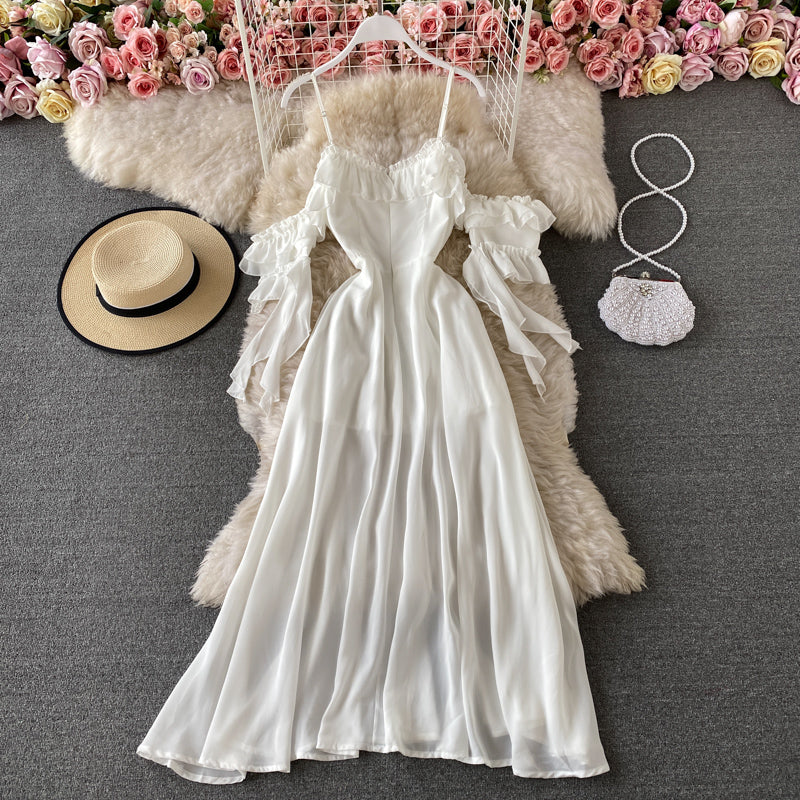 Süßes weißes Chiffonkleid Modekleid 538 