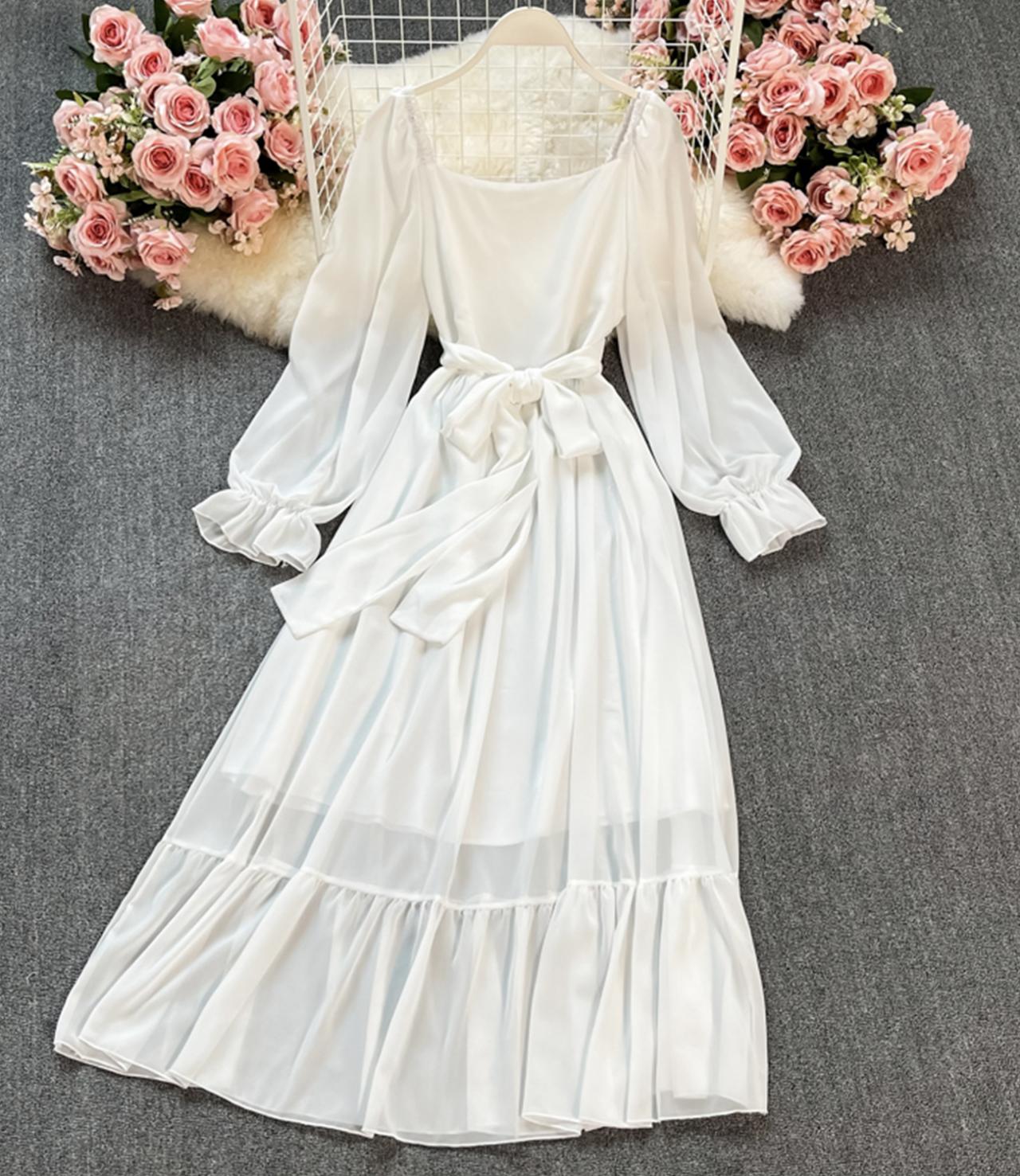 A-Linie Chiffon Langarmkleid Modekleid 644