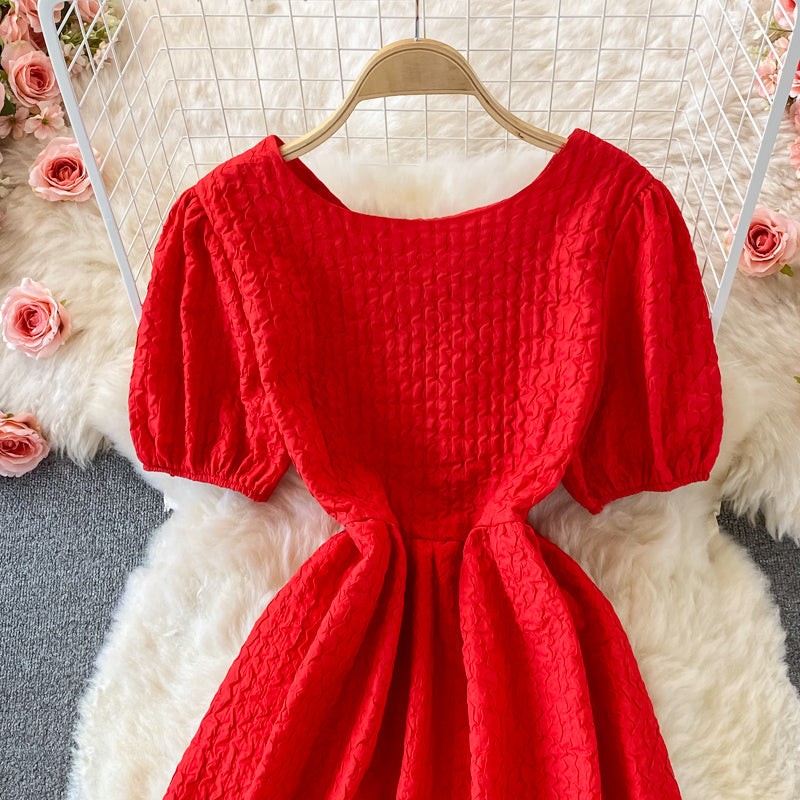 Cute round neck short A line dress fashion dress  498